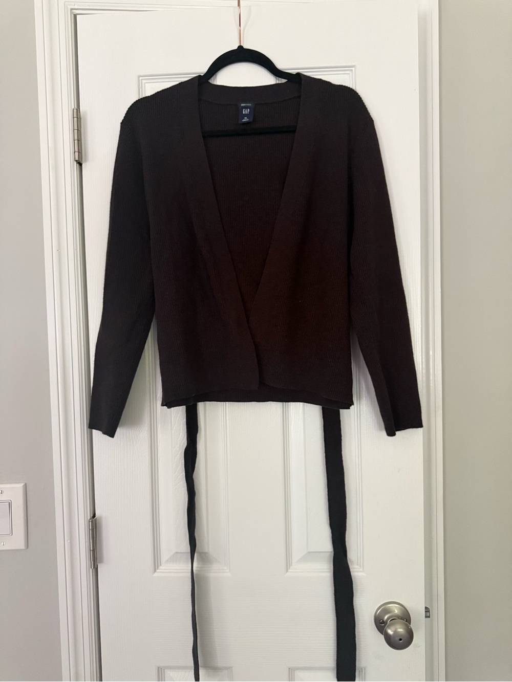 Gap Stretch Brown Ribbed Wrap Cardigan Tie Waist Open Front Sweater